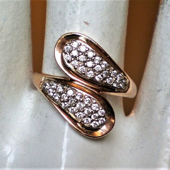 Vintage Russian Russia USSR 14K 585 Rose Pink Gold 0.37CT CZ Cluster Bypass Ring - Picture 4 of 10